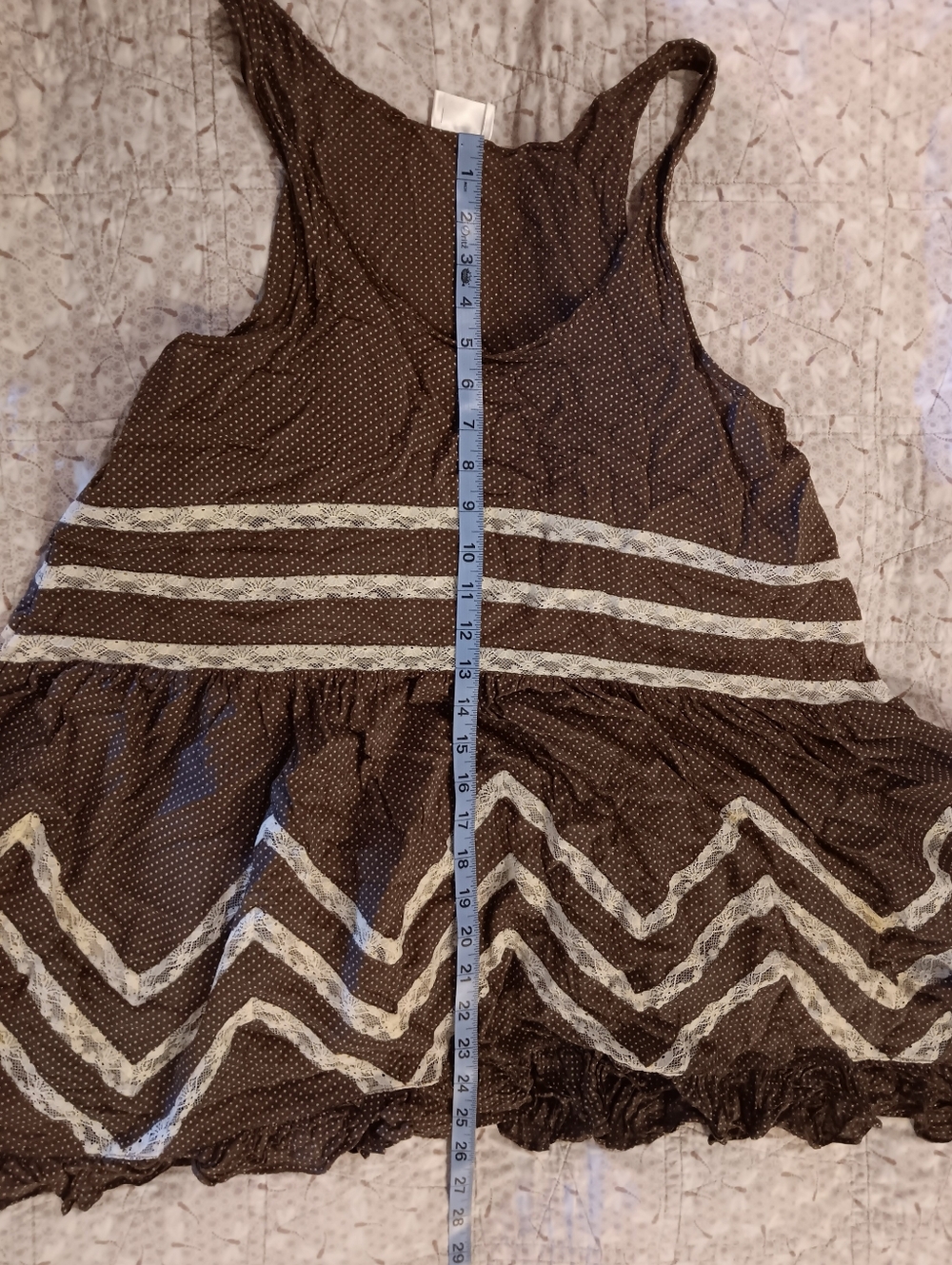 Free People Brown Polka Dot Lace-Trim Trapesez Slip Tank Tunic Dress - Picture 5 of 9